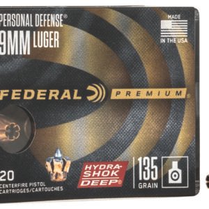 Federal P9HSD1 Premium Personal Defense 9mmLuger 135gr Hydra-Shok Deep Hollow Point 20 Per Box/10 Case