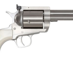 Magnum Research BFR44MAG5B6 BFR Short Cylinder 44 Rem Mag 6 Shot, 5" Brushed Stainless Steel Barrel, Cylinder & Frame, White Polymer Grip, Hammer Safety, Exposed Hammer
