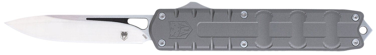 CobraTec Knives CTEGRYM390DNS Enforcer 3.25" OTF Drop Point Plain M390 Steel Blade/Gray Aluminum Handle