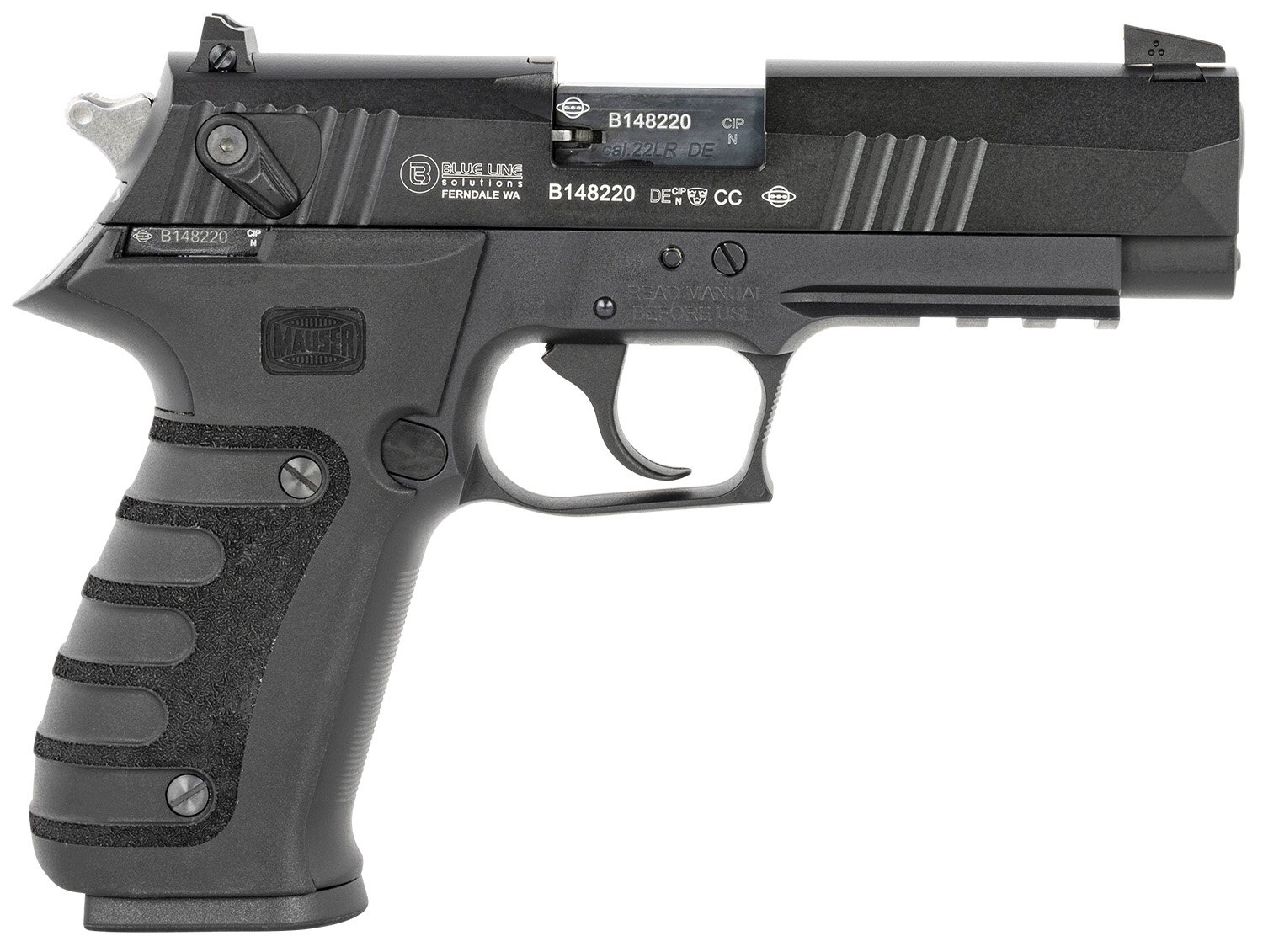 Mauser Rimfire 4010101 M20 22 LR 10+1 4" Black Steel Barrel, Black Serrated Slide, Black Aluminum Frame w/Picatinny Rail, Black Molded Grip, Ambidextrous
