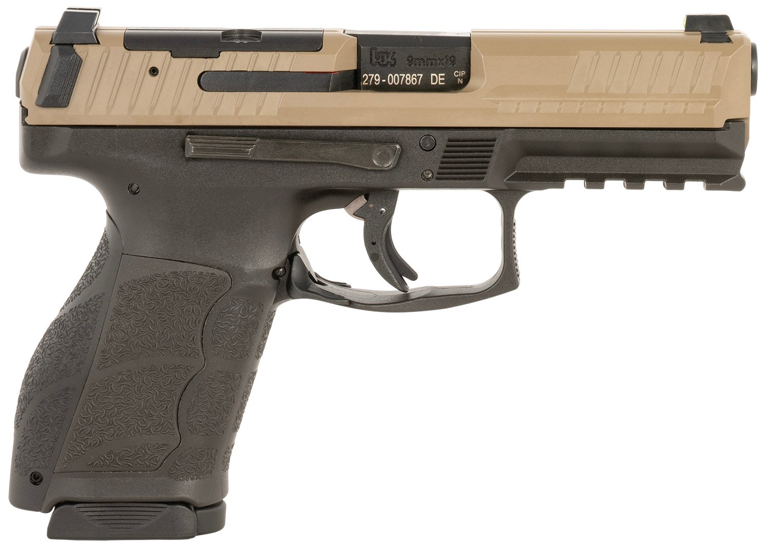 HK 81001196 VP9A1 Full Size 9mm Luger 15+1 4.53" Barrel, Flat Dark Earth Steel Optic Ready/Serrated Slide, Brown Polymer Frame w/Picatinny Rail, Interchangeable Backstrap Grip, Ambidextrous