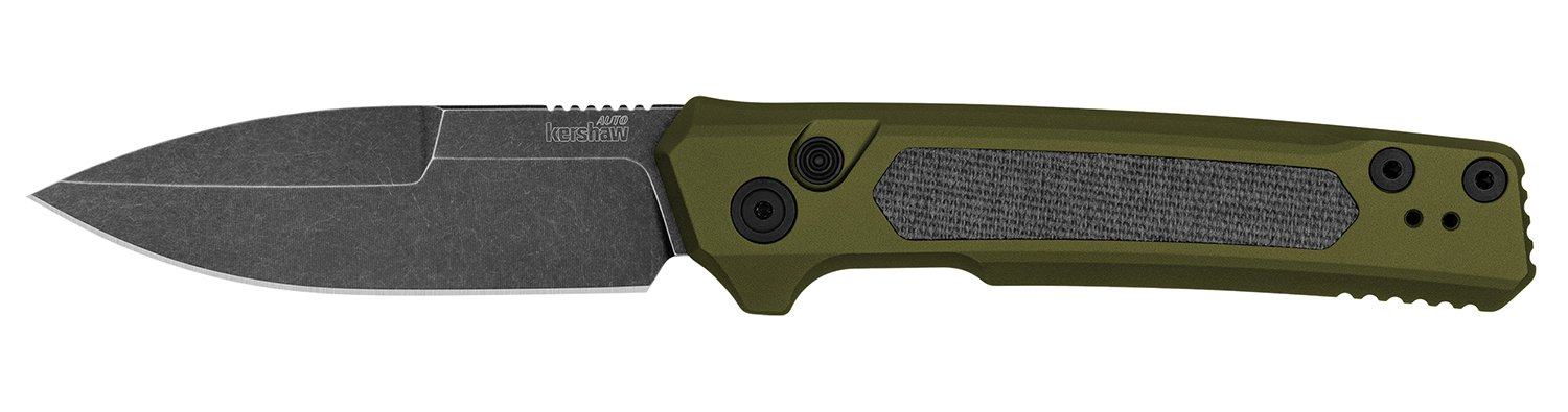 Kershaw 7205 Launch 22 Automatic 3.45" Folding Spear Point Plain CPM MagnaCut Steel Blade, OD Green Anodized w/Black Micarta Inserts Aluminum Handle