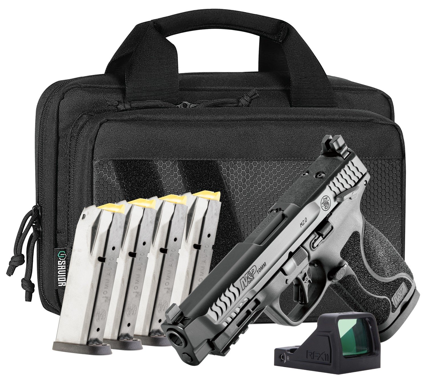 Smith & Wesson 14748 M&P M2.0 Bundle Full Size 10mm Auto 15+1 4.60" Black Armornite Stainless Steel Barrel & Serrated w/Optic Slide, Black Polymer Frame w/Picatinny Rail, Interchangeable Palmswell Gri