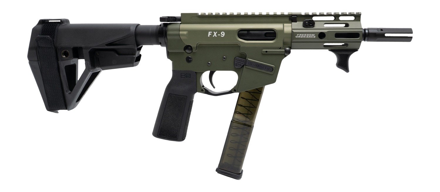Freedom Ordance FX9P4E-ODG FX9P Elite 9mm Luger 4" Black Nitride Threaded Barrel, OD Green Anodized Aluminum Receiver w/Picatinny Rail, M-LOK Handguard, Black Polymer SB Tactical SBA5 Brace, Black Pol