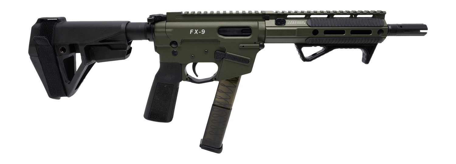 Freedom Ordance FX9P8E-ODG FX9P Elite 9mm Luger 8" Black Nitride Threaded Barrel, OD Green Anodized Aluminum Receiver w/Picatinny Rail, M-LOK Handguard, Black Polymer SB Tactical SBA5 Brace, Black Pol