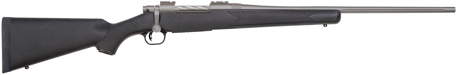 Mossberg 28009 Patriot Full Size 270 Win 5+1 22" Stainless Cerakote Fluted Barrel, Stainless Cerakote Receiver Drilled & Tapped, Black Fixed Synthetic Stock, Right Hand