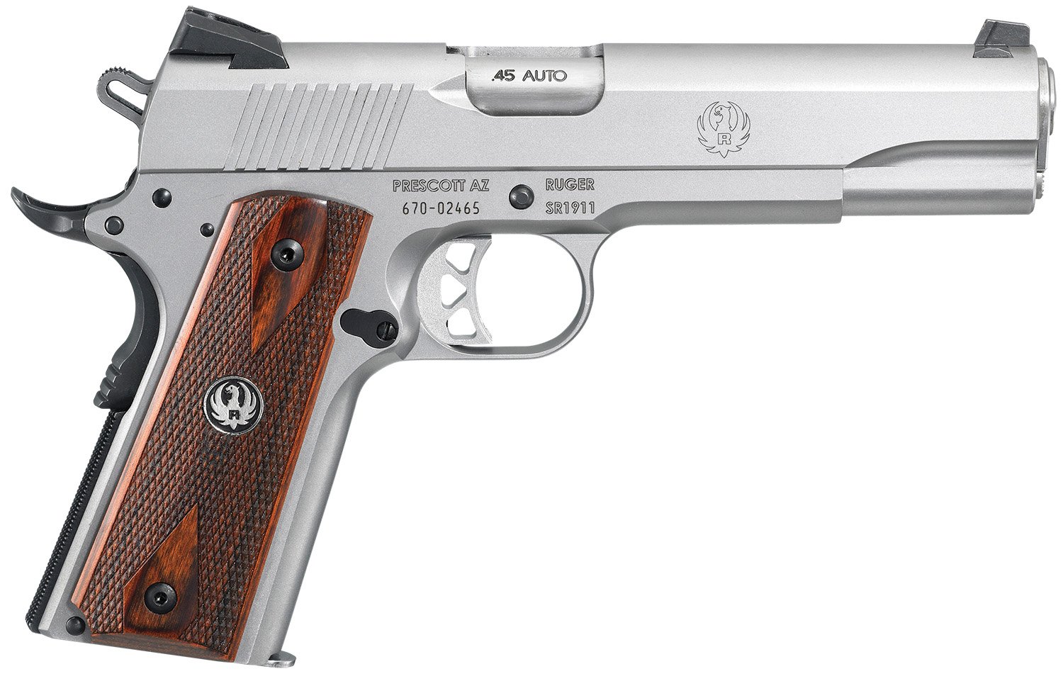 Ruger 6700 SR1911 Full Size 45 ACP 7+1/8+1 5" Low-Glare Stainless Steel Barrel, Serrated Stainless Steel Slide & Frame w/Beavertail, Hardwood Grip, Right Hand