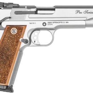 Smith & Wesson 178047 1911 Performance Center Pro Full Size Frame 9mm Luger 10+1 5" Stainless Steel Barrel, Matte Silver Serrated Stainless Steel Slide & Frame w/Beavertail, Wood Grip