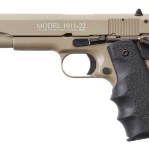 Chiappa Firearms 401120 1911-22 22 LR 10+1, 5" Black Steel Barrel, Tan Serrated Slide, Tan Aluminum Frame w/Beavertail, Black Hogue Rubber Finger Grooved Grip, Manual Thumb Safety, Right Hand