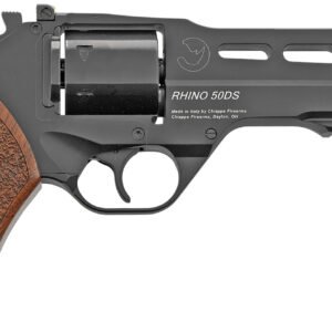 Chiappa Firearms 340220 Rhino 50DS Small Frame 357 Mag 6 Shot, 5" Black Anodized Steel Vent Rib Barrel, Blued Steel Cylinder, Black Anodized Aluminum Frame, Walnut Grip, Concealed Hammer