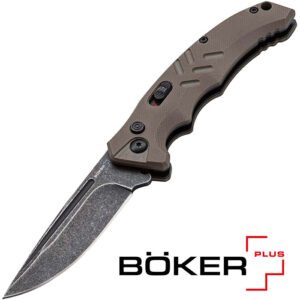 Intention II Coyote 3.07 inch Black Plain Edge Brown Handle