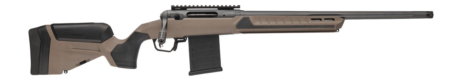 Savage Arms 32673 110 Core Tactical 308 Win 10+1 20" Medium Heavy Fluted Barrel, Arca Rail Forend, Coyote Tan AccuStock w/AccuFit V2 Synthetic Stock, Right Hand
