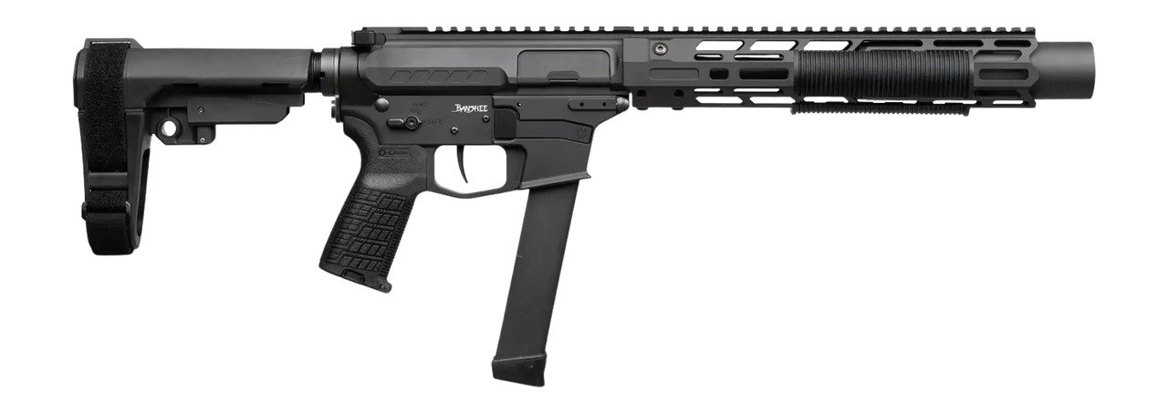 CMMG 99A6832-AB Zeroed Banshee MkGs 9mm Luger 33+1 6.50" Black Nitride Threaded Barrel, Black Armor Cerakote Aluminum Receiver w/Picatinny Rail, M-LOK Handguard, Black Polymer CMMG RipBrace, CMMG Zero