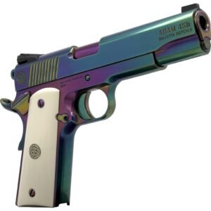 Dickinson LLC DKSN45RBB Adam 1911 Rainbow Full Size 45 ACP 8+1 5" Polished Rainbow PVD Steel B Serrations Slide, Rainbow PVD Steel Frame w/Beavertail