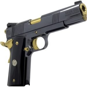 Dickinson LLC DKSN45AB Adam 1911 Acoustic Full Size 45 ACP 8+1 5" Gold Barrel, Shiny Black Steel B Serrations Slide, Shiny Black Steel Frame w/Beavertail