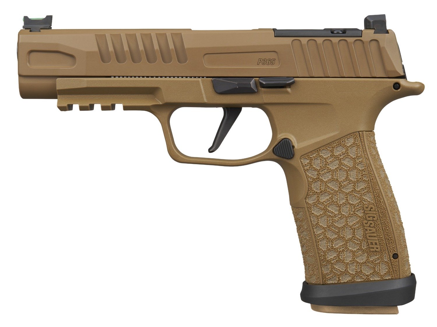 Sig Sauer 365XF9CFO P365 Fuse 9mm Luger 17+1 21+1 4.30" Black Barrel, Coyote Cerakote Stainless Steel Optic Ready/Serrated Slide & Frame w/Picatinny Rail, Interchangeable Backstrap Grip