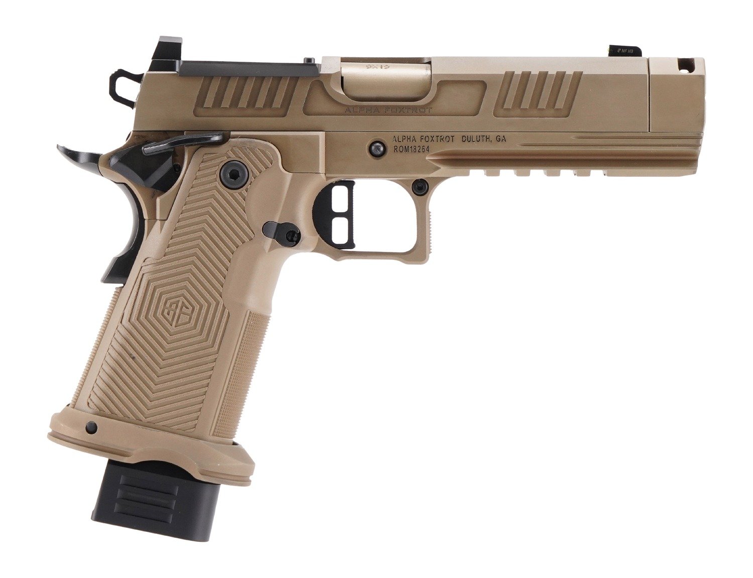 Alpha Foxtrot AA39X1CIG-XDFE19 AF1911 Romulus 9mm Luger 20+1 4.25" Black Bull Ramped Compensated Barrel, Matte DLC Stainless Steel Optic Ready/Serrated Slide & Frame w/Beavertail & Picatinny Rail, Pol